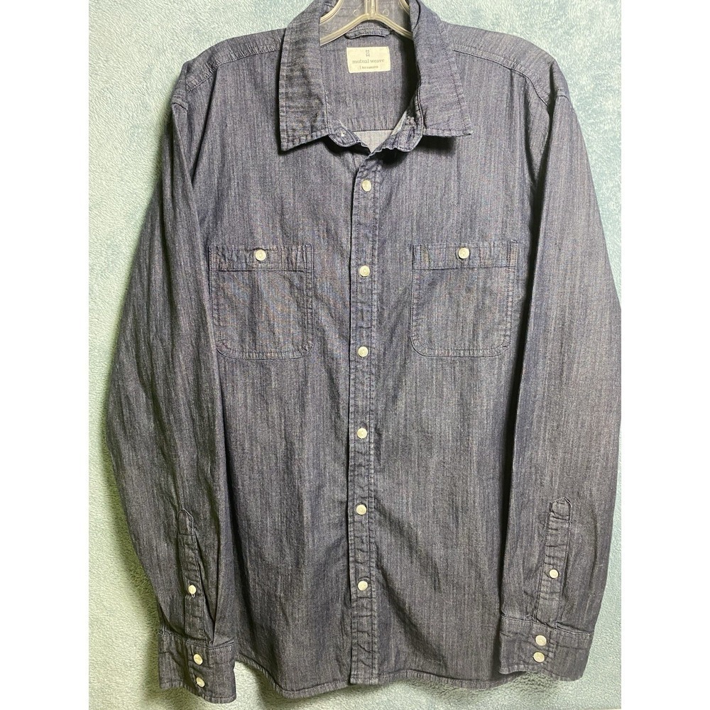 Minimalist Western Mutual Weave‎ Mens Chambray Shirt Cotton Blend L Black